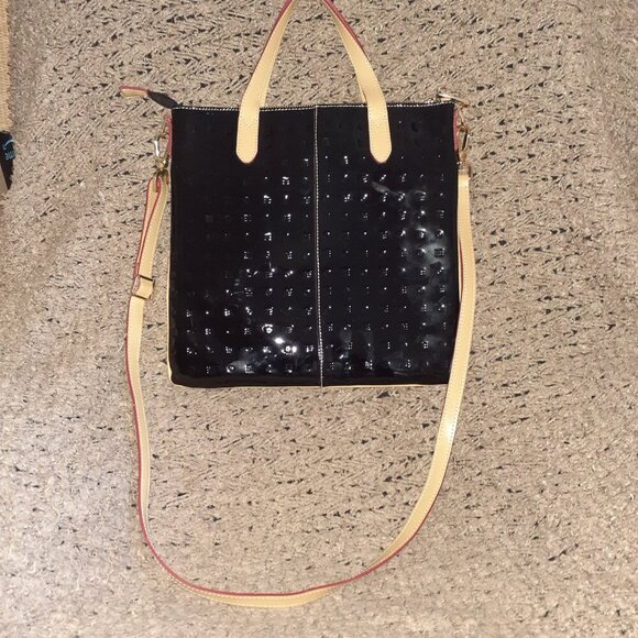 ARCADIA-Italy-Black Patent Leather Crossbody Bag/Satchel/Convertible-Excellent - Picture 3 of 8